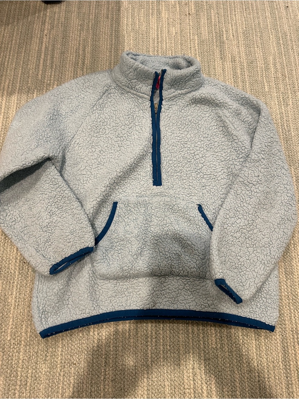 Lilly Pulitzer Light Blue Sherpa Pullover with Navy Trim
